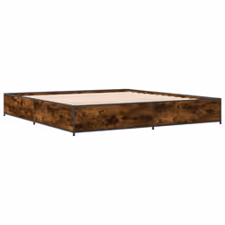 vidaXL Bed Frame Bed Black 180x200 cm Super King Engineered Wood and Metal - smoked oak, 180 x 200 cm/ 29 cm