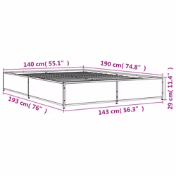 vidaXL Bed Frame Bed Base Sonoma Oak 160x200 cm Engineered Wood and Metal - black, 140 x 190 cm - Additional view 3
