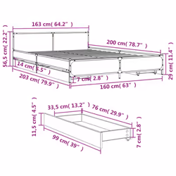vidaXL Bed Frame with Drawers Bed Base Mattress Foundation Engineered Wood - black, 160 x 200 cm