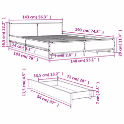 vidaXL Bed Frame with Drawers Bed Base Mattress Foundation Engineered Wood - black, 140 x 190 cm