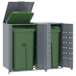 vidaXL Wheelie Bin Storage for 2 Bins Garden Store Trash Cover Grey Steel