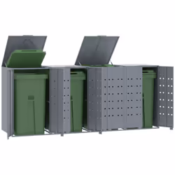vidaXL Wheelie Bin Storage for 4 Bins Garden Store Trash Cover Grey Steel
