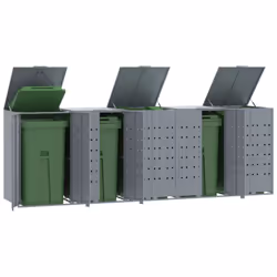 vidaXL Wheelie Bin Storage for 5 Bins Garden Store Trash Cover Grey Steel