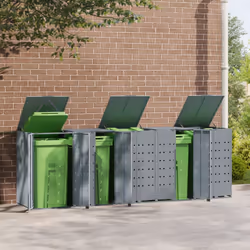 vidaXL Wheelie Bin Storage for 5 Bins Garden Store Trash Cover Grey Steel