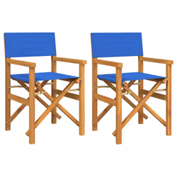 vidaXL Folding Director's Chairs Picnic Chair Outdoor Chair Solid Wood Teak - blue, 2 pcs