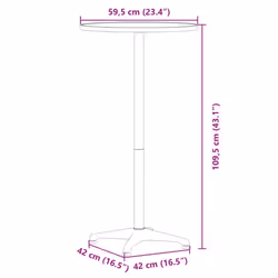 vidaXL Outdoor Bar Table Height Adjustable Bistro Table Dining Table Aluminium - 59.5 x 70/109.5 cm
