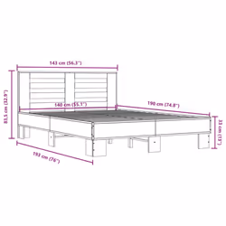vidaXL Bed Frame Home Bed Base Sonoma Oak 90x200 cm Engineered Wood and Metal - brown oak, 140 x 190 cm - Additional view 3
