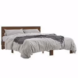 vidaXL Bed Frame Mattress Foundation Home Bed Base Engineered Wood and Metal - brown oak, 150 x 200 cm
