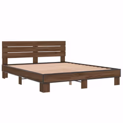 vidaXL Bed Frame Mattress Foundation Home Bed Base Engineered Wood and Metal - brown oak, 150 x 200 cm