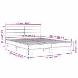 vidaXL Bed Frame Mattress Foundation Home Bed Base Engineered Wood and Metal - brown oak, 150 x 200 cm