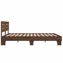 vidaXL Bed Frame Mattress Foundation Home Bed Base Engineered Wood and Metal - brown oak, 150 x 200 cm - Additional view 4