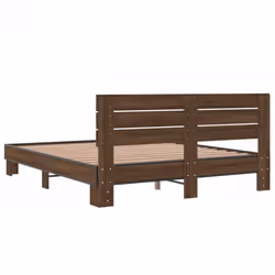 vidaXL Bed Frame Mattress Foundation Home Bed Base Engineered Wood and Metal - brown oak, 150 x 200 cm - Additional view 5