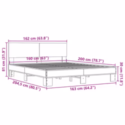 vidaXL Bed Frame Bed Base Sonoma Oak 160x200 cm Engineered Wood and Metal - Additional view 8