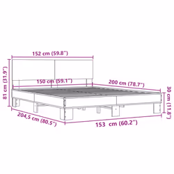 vidaXL Bed Frame Sonoma Oak 150x200 cm King Size Engineered Wood and Metal