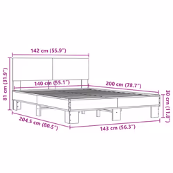 vidaXL Bed Frame Bed Base Sonoma Oak 140x200 cm Engineered Wood and Metal