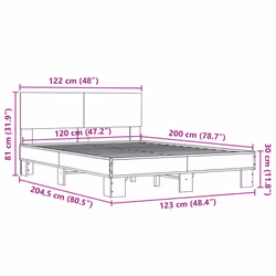 vidaXL Bed Frame Home Bed Base Sonoma Oak 90x200 cm Engineered Wood and Metal - sonoma oak, 120 x 200 cm - Additional view 3