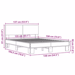 vidaXL Bed Frame Home Bed Base Sonoma Oak 90x200 cm Engineered Wood and Metal - sonoma oak, 135 x 190 cm - Additional view 8