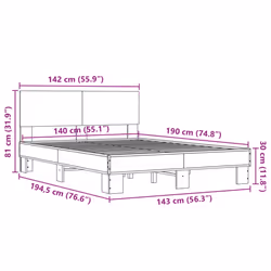vidaXL Bed Frame Bed Base Sonoma Oak 140x190 cm Engineered Wood and Metal