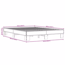 vidaXL Bed Frame Bed Base Smoked Oak 160x200 cm Engineered Wood and Metal