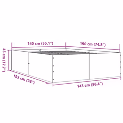 vidaXL Bed Frame Home Bed Base Bedstead Brown Oak 140x190 cm Engineered Wood - black, 140 x 190 cm/ 45 cm - Additional view 9