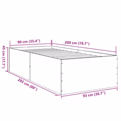 vidaXL Bed Frame Bed Base Sonoma Oak 75x190 cm Small Single Engineered Wood - brown oak, 90 x 200 cm/ 45 cm