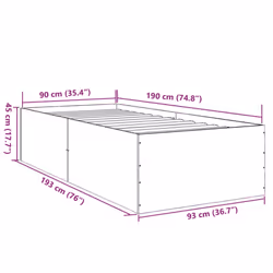 vidaXL Bed Frame Bed Base Sonoma Oak 75x190 cm Small Single Engineered Wood - concrete grey, 90 x 190 cm/ 45 cm