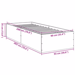 vidaXL Bed Frame Bed Base Sonoma Oak 75x190 cm Small Single Engineered Wood - grey sonoma, 90 x 200 cm/ 35 cm - Additional view 3