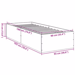 vidaXL Bed Frame Bed Base Sonoma Oak 75x190 cm Small Single Engineered Wood - white, 90 x 190 cm/ 35 cm - Additional view 3
