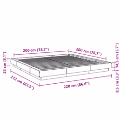 vidaXL Bed Frame and LED Lights Bed Base Mattress Foundation Engineered Wood - sonoma oak, 200 x 200 cm