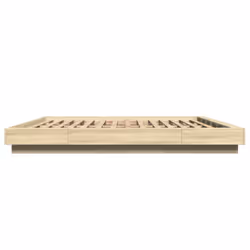 vidaXL Bed Frame and LED Lights Bed Base Mattress Foundation Engineered Wood - sonoma oak, 200 x 200 cm - Additional view 5