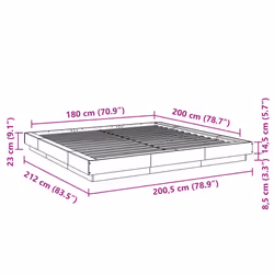 vidaXL Bed Frame and LED Lights Bed Base Mattress Foundation Engineered Wood - sonoma oak, 180 x 200 cm
