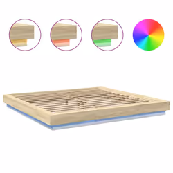 vidaXL Bed Frame and LED Lights Bed Base Mattress Foundation Engineered Wood - sonoma oak, 180 x 200 cm - Additional view 7