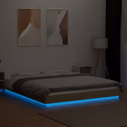 vidaXL Bed Frame and LED Lights Bed Base Mattress Foundation Engineered Wood - sonoma oak, 150 x 200 cm
