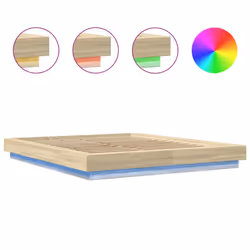 vidaXL Bed Frame and LED Lights Bed Base Mattress Foundation Engineered Wood - sonoma oak, 150 x 200 cm - Additional view 7