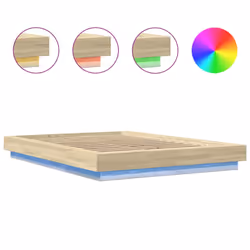vidaXL Bed Frame and LED Lights Bed Base Mattress Foundation Engineered Wood - sonoma oak, 140 x 200 cm - Additional view 7