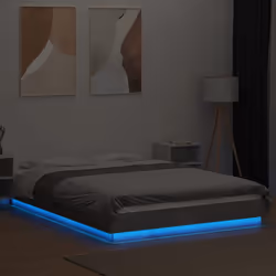vidaXL Bed Frame and LED Lights Bed Base Mattress Foundation Engineered Wood - concrete grey, 140 x 200 cm