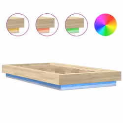 vidaXL Bed Frame and LED Lights Bed Base Mattress Foundation Engineered Wood - sonoma oak, 90 x 200 cm - Additional view 7
