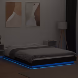 vidaXL Bed Frame and LED Lights Bed Base Mattress Foundation Engineered Wood - black, 140 x 190 cm