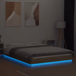 vidaXL Bed Frame and LED Lights Bed Base Mattress Foundation Engineered Wood - sonoma oak, 140 x 190 cm - Additional view 2
