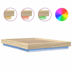 vidaXL Bed Frame and LED Lights Bed Base Mattress Foundation Engineered Wood - sonoma oak, 140 x 190 cm - Additional view 7