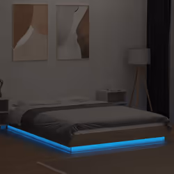vidaXL Bed Frame and LED Lights Bed Base Mattress Foundation Engineered Wood - sonoma oak, 135 x 190 cm