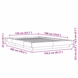 vidaXL Bed Frame and LED Lights Bed Base Mattress Foundation Engineered Wood - sonoma oak, 135 x 190 cm