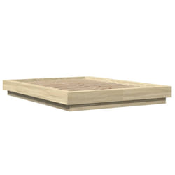 vidaXL Bed Frame and LED Lights Bed Base Mattress Foundation Engineered Wood - sonoma oak, 120 x 190 cm