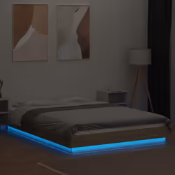 vidaXL Bed Frame and LED Lights Bed Base Mattress Foundation Engineered Wood - sonoma oak, 120 x 190 cm