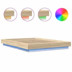 vidaXL Bed Frame and LED Lights Bed Base Mattress Foundation Engineered Wood - sonoma oak, 120 x 190 cm - Additional view 7