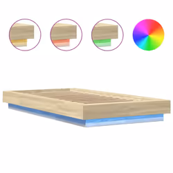 vidaXL Bed Frame and LED Lights Bed Base Mattress Foundation Engineered Wood - sonoma oak, 90 x 190 cm - Additional view 7