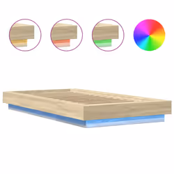 vidaXL Bed Frame and LED Lights Bed Base Mattress Foundation Engineered Wood - sonoma oak, 75 x 190 cm - Additional view 7