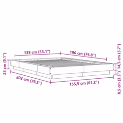 vidaXL Bed Frame Home Bed Base Mattress Foundation Bedstead Engineered Wood - sonoma oak, 135 x 190 cm - Additional view 3