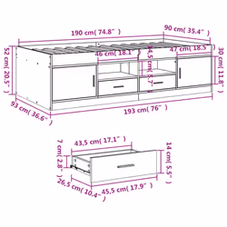 vidaXL Daybed with Drawers Sofa Bed Daybed Couch Guest Bed Engineered Wood - concrete grey, 90 x 190 cm - Additional view 9