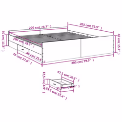 vidaXL Bed Frame with Drawers Bed Base Sonoma Oak 120x200 cm Engineered Wood - smoked oak, 200 x 200 cm - Additional view 10